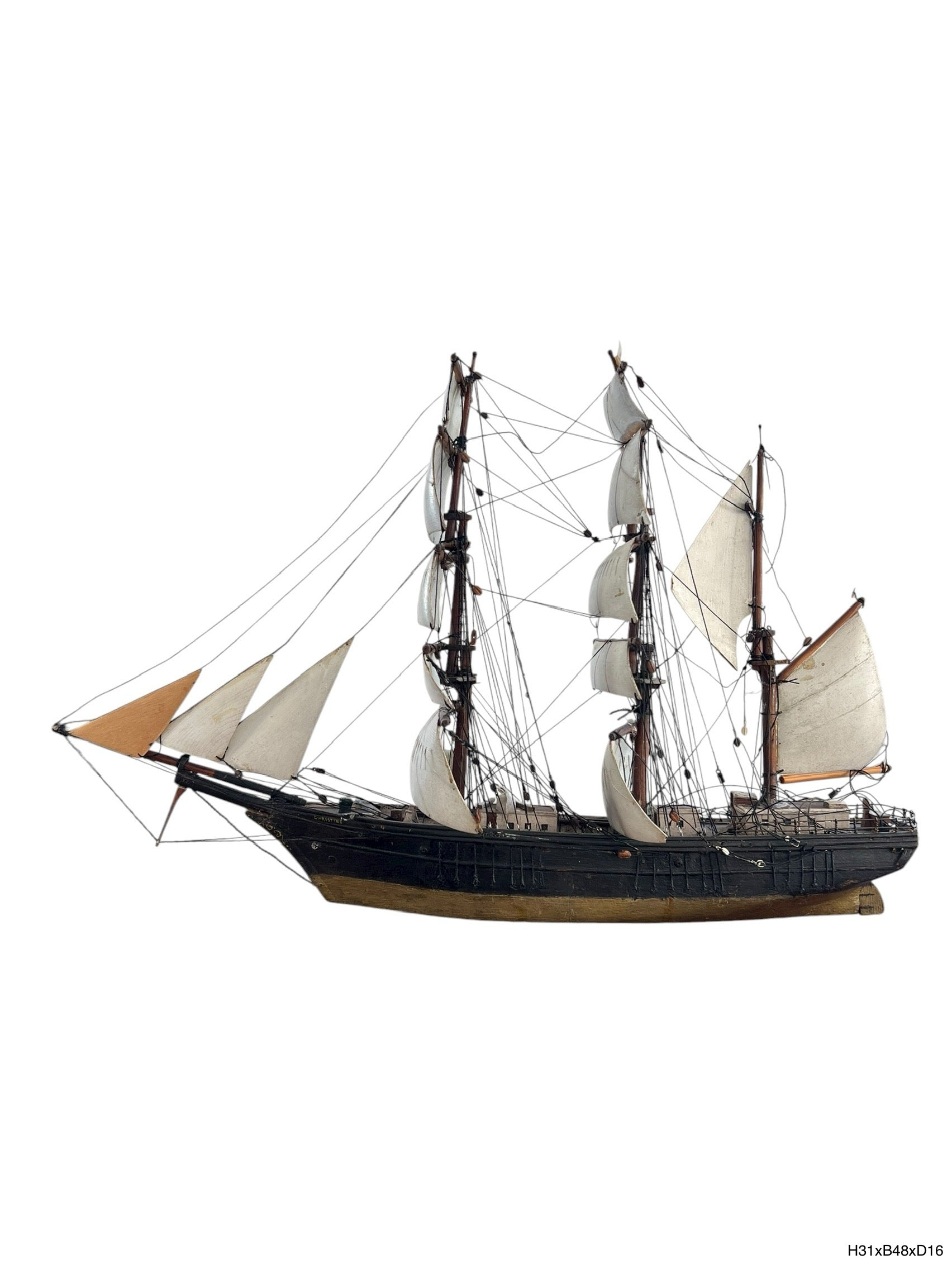 Antique Handcrafted Ship Model (Three-Masted Sailing Vessel, 19th–20th Century)
