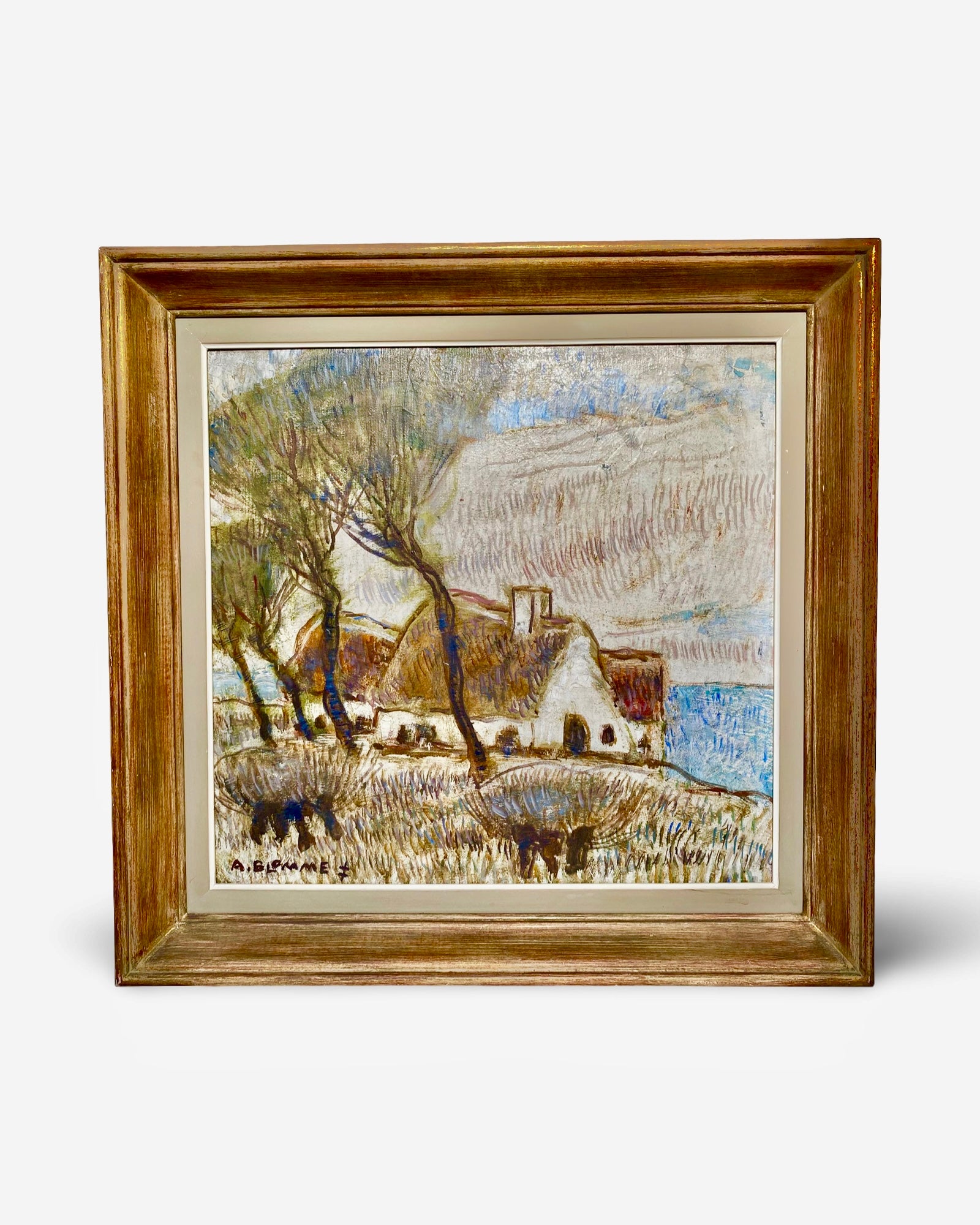 Alfons Blomme – Farm by the Water, Flemish Landscape (c. 1940–1965)