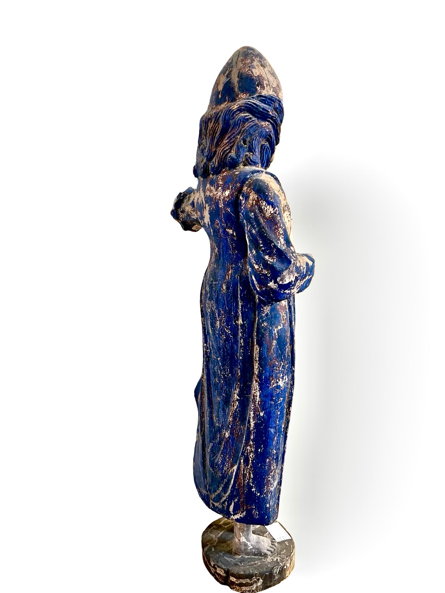 A tall and beautifully weathered Asian folk carving, late 19th–early 20th century.