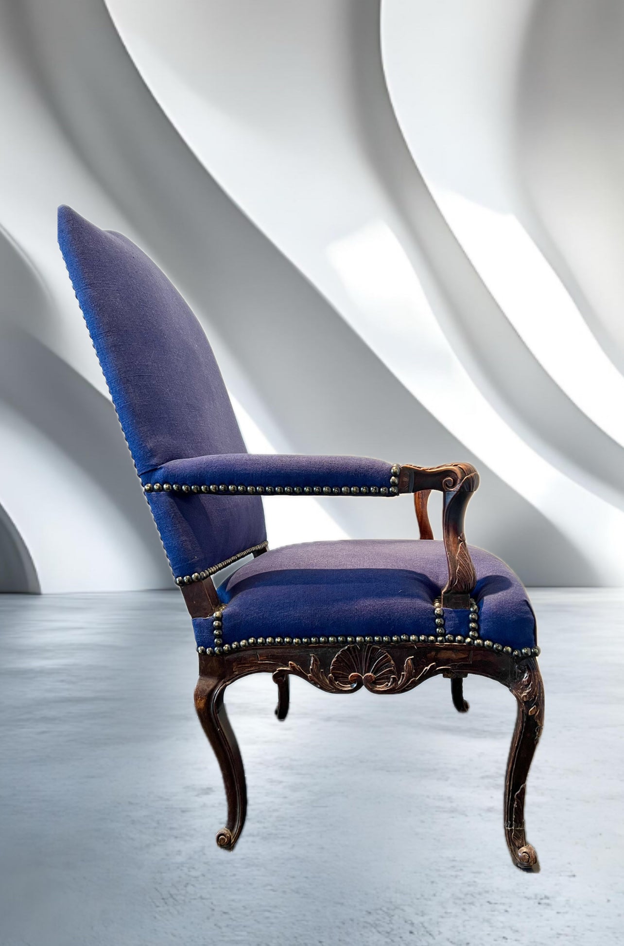 Louis XV-stijl fauteuil met blauwe linnen bekleding – ca. 1900