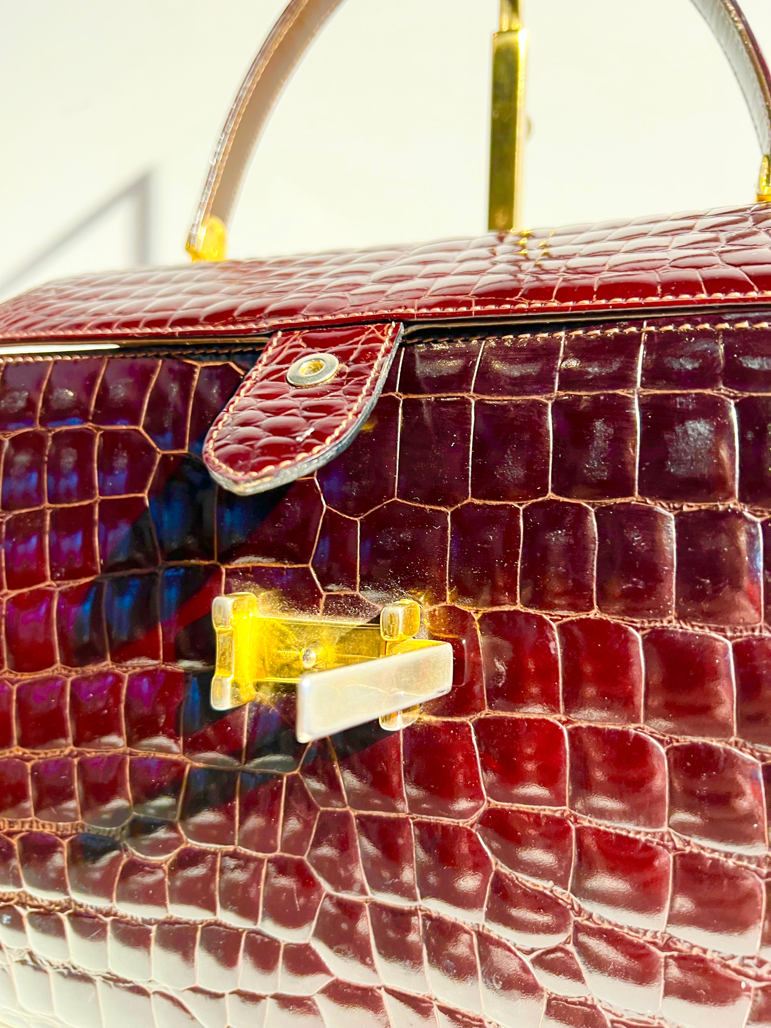 Vintage Bordeaux Crocodile Handtas
