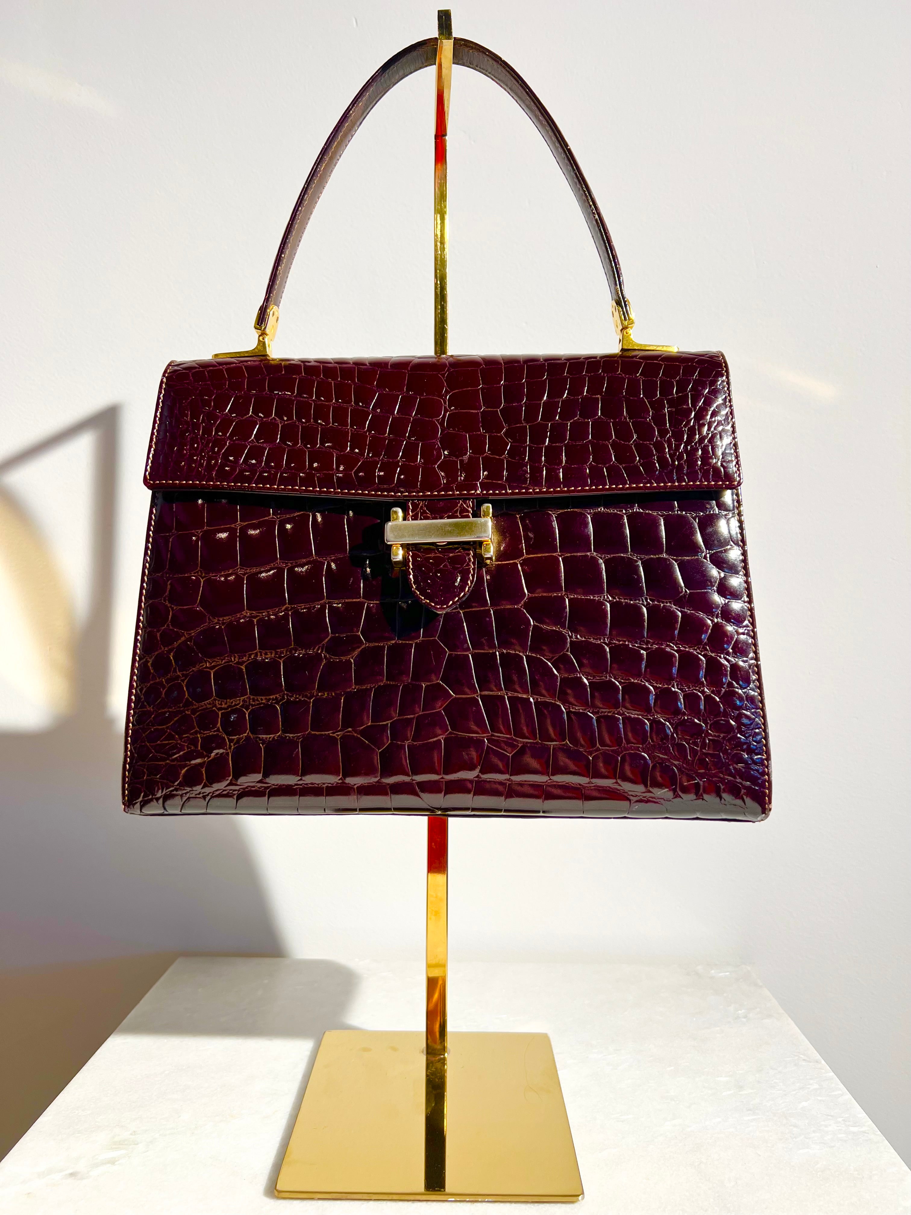 Vintage Bordeaux Crocodile Handtas