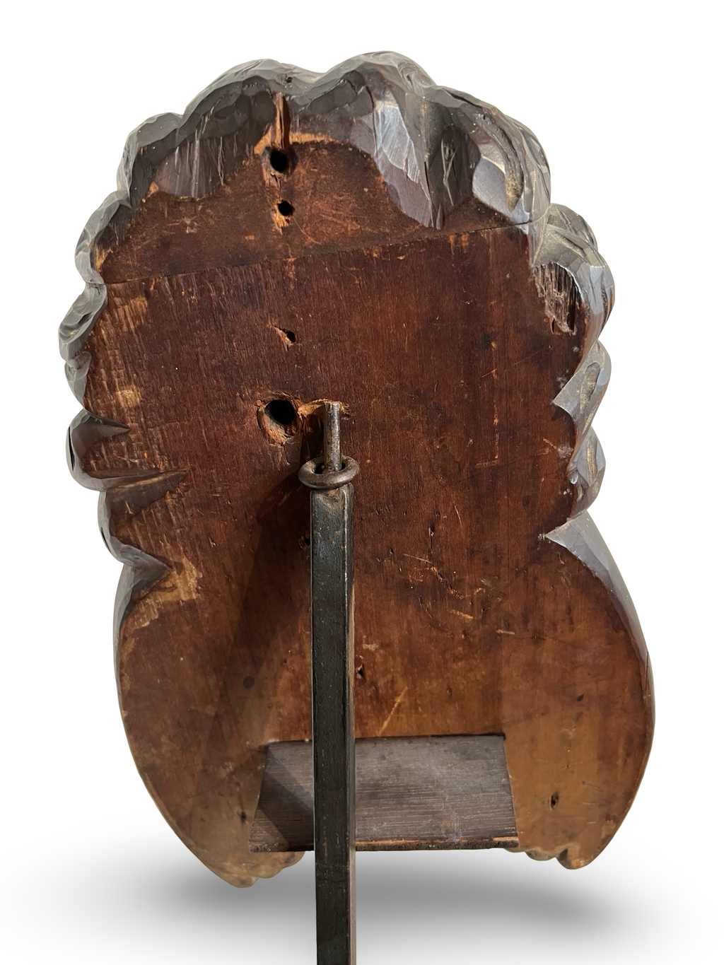 Finely carved wooden cherub head with layered wings