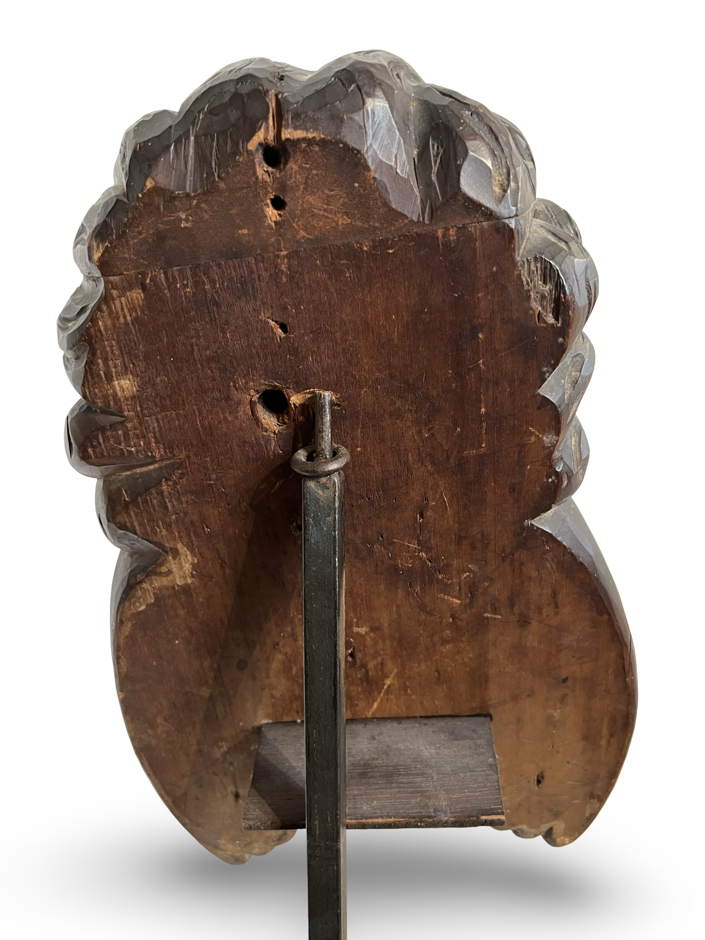 Finely carved wooden cherub head with layered wings