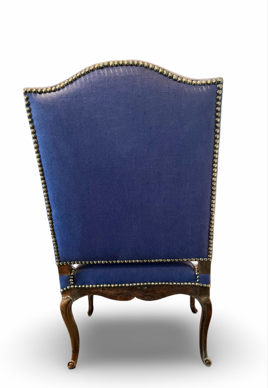 Louis XV-stijl fauteuil met blauwe linnen bekleding – ca. 1900