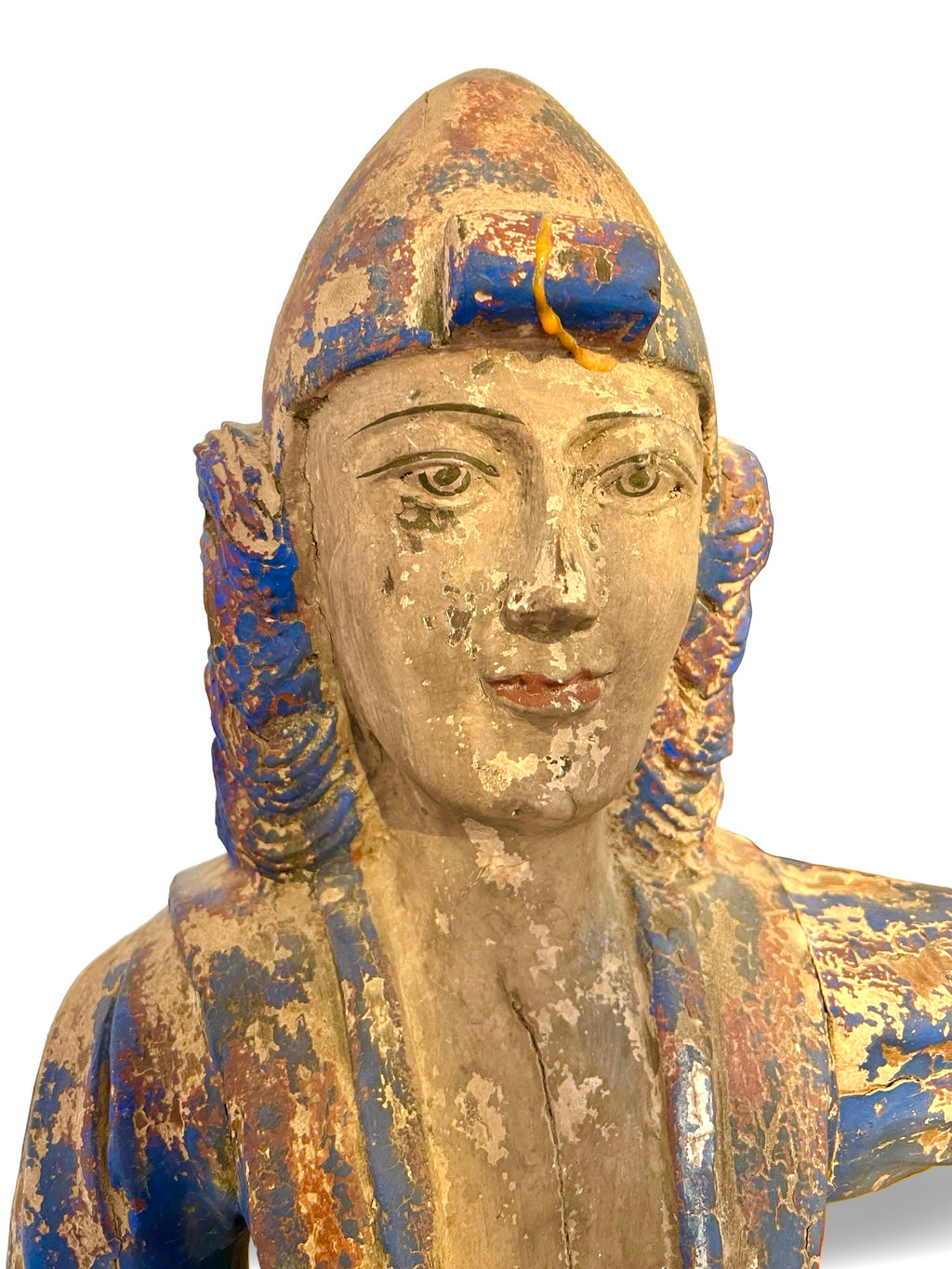 A tall and beautifully weathered Asian folk carving, late 19th–early 20th century.