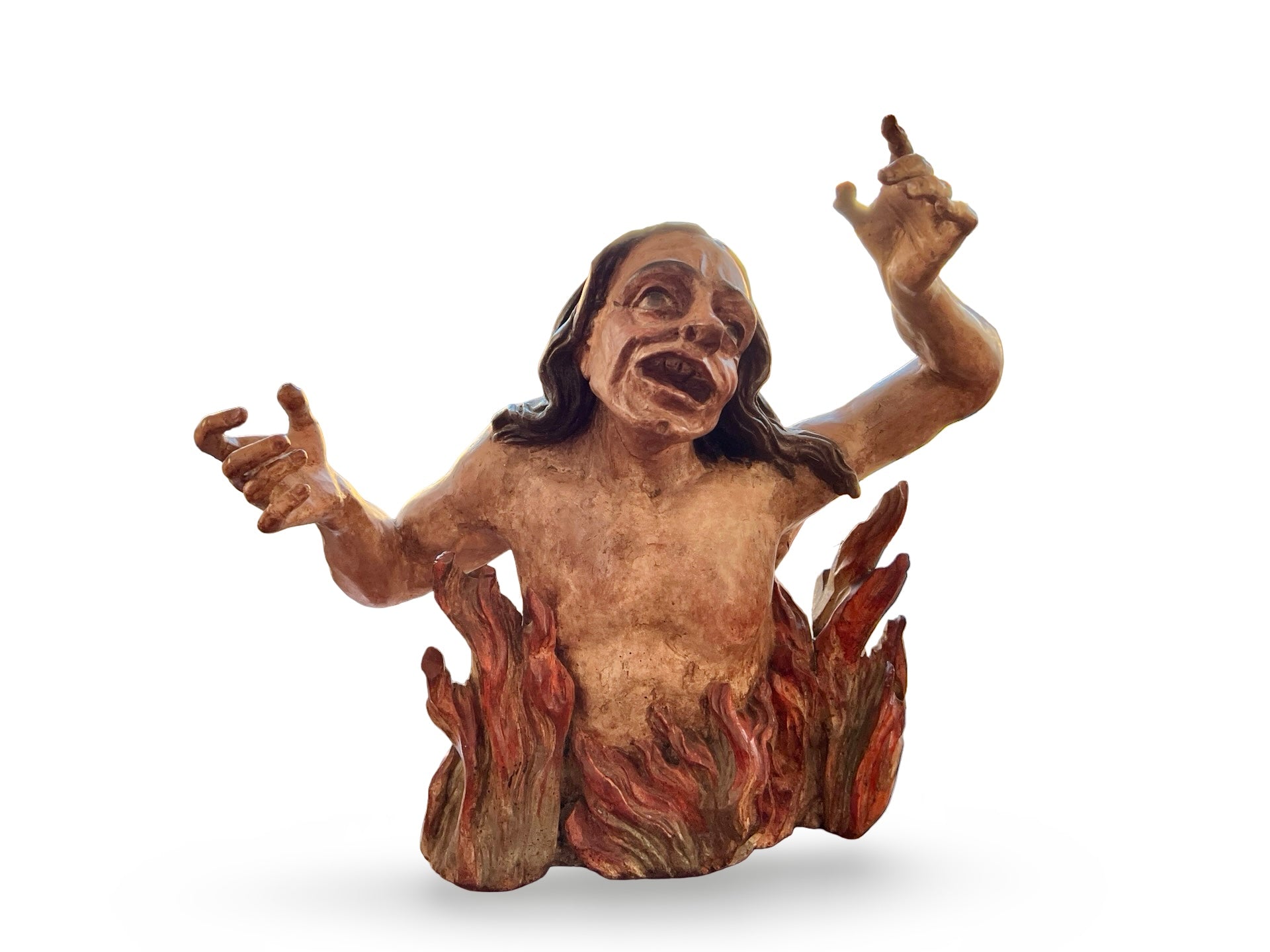 Allegorical “Souls in Purgatory” — Set of Polychrome Carved Wood Relief Figures, Val Gardena (South Tyrol), c. 1880–1930