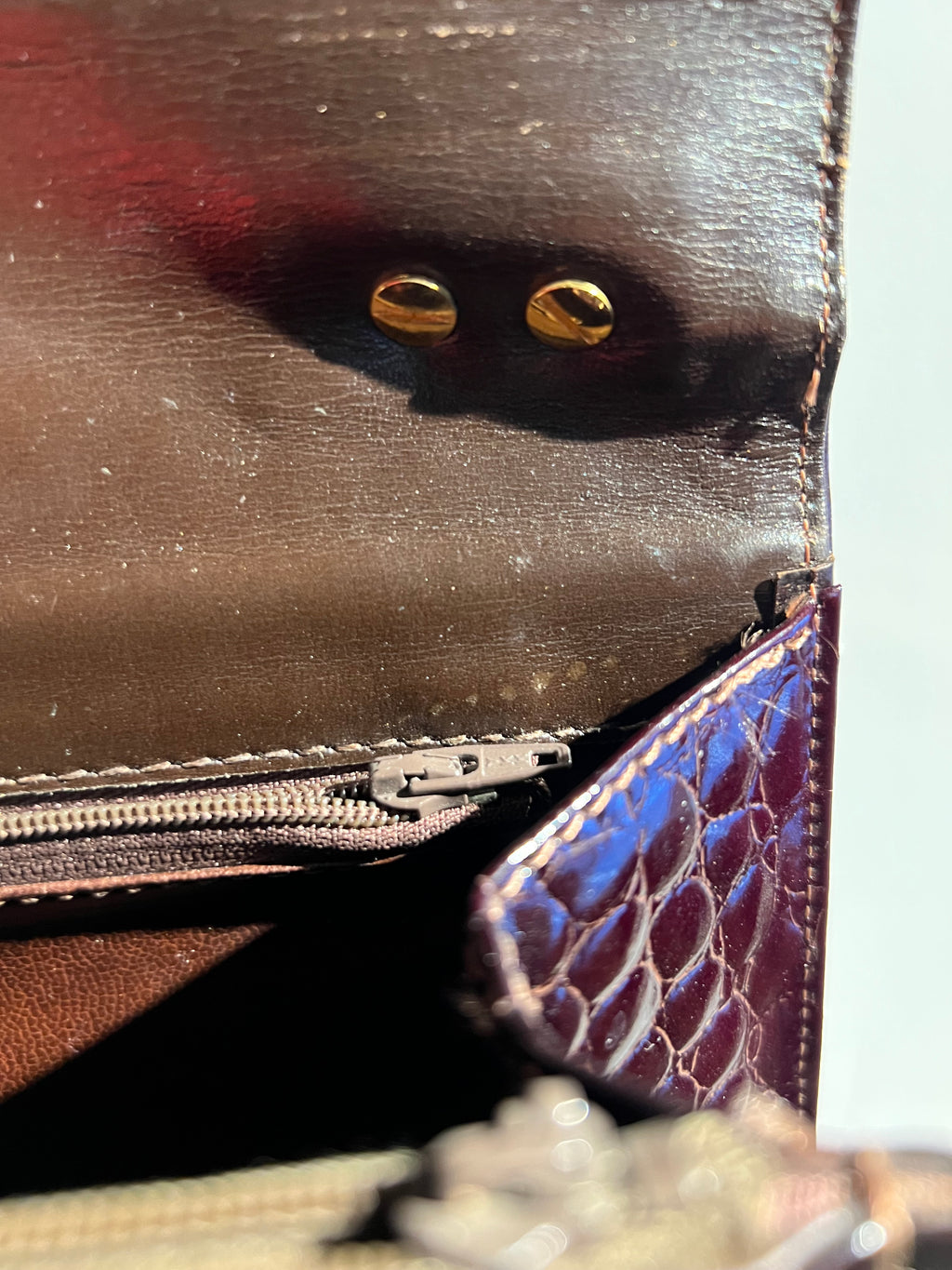 Vintage Bordeaux Crocodile Handtas