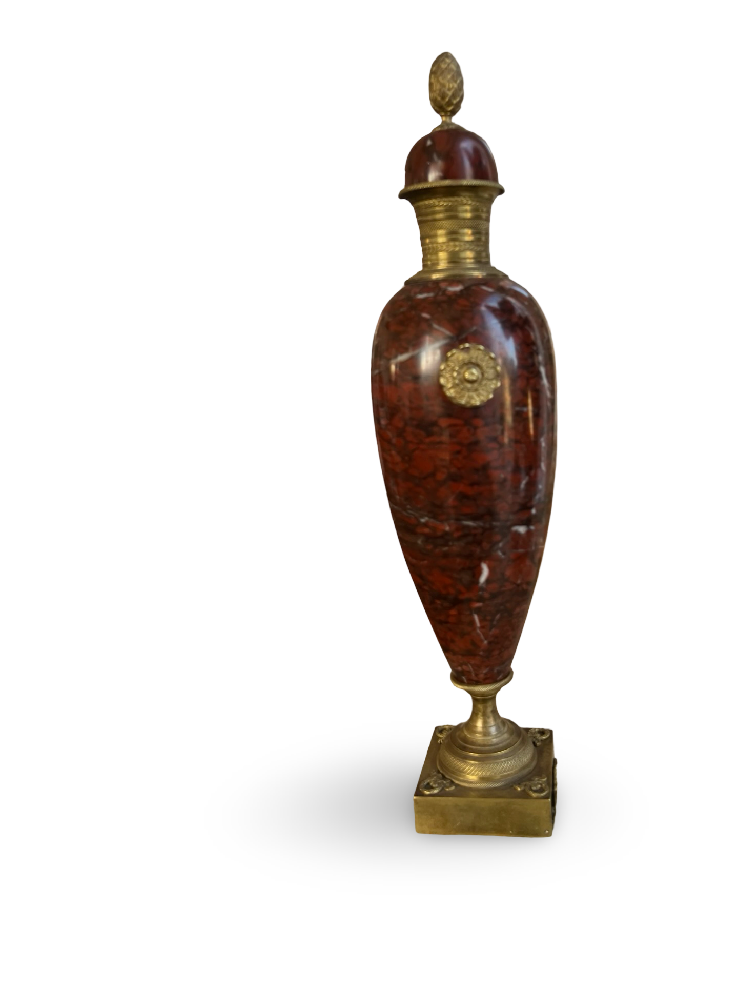 Pair of French Red Marble & Gilt Bronze Urns Louis XVI Revival, c. 1870–1890