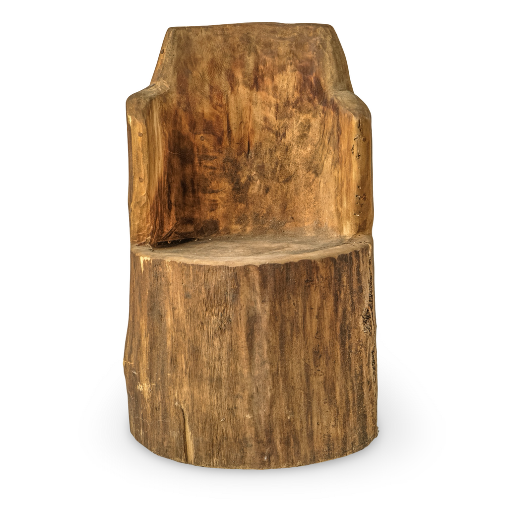 Spectaculaire boomstam eettafel met vier bijpassende stoelen