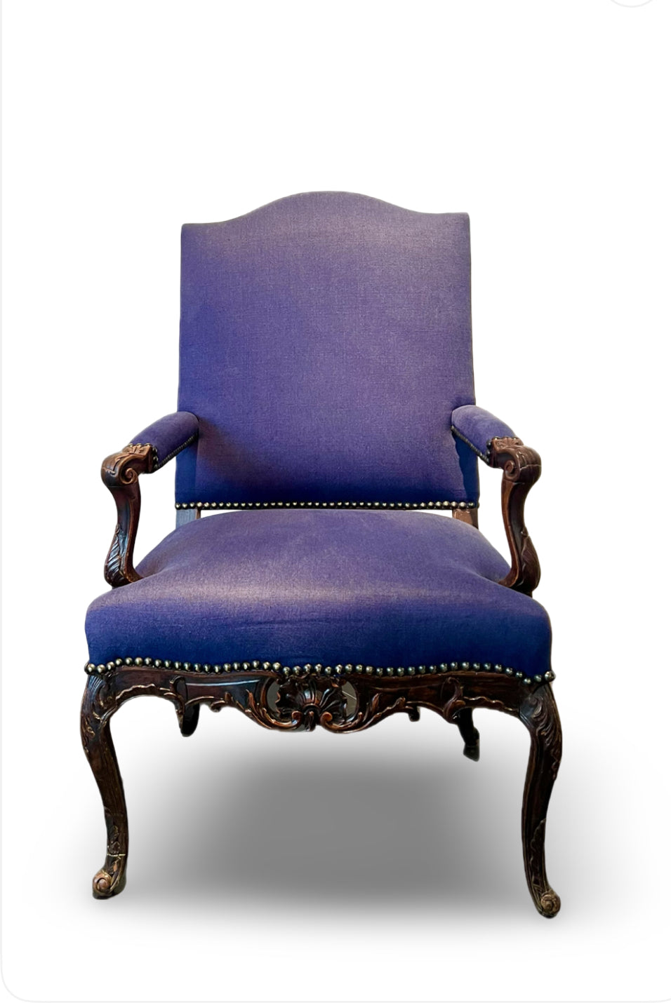 Louis XV-stijl fauteuil met blauwe linnen bekleding – ca. 1900