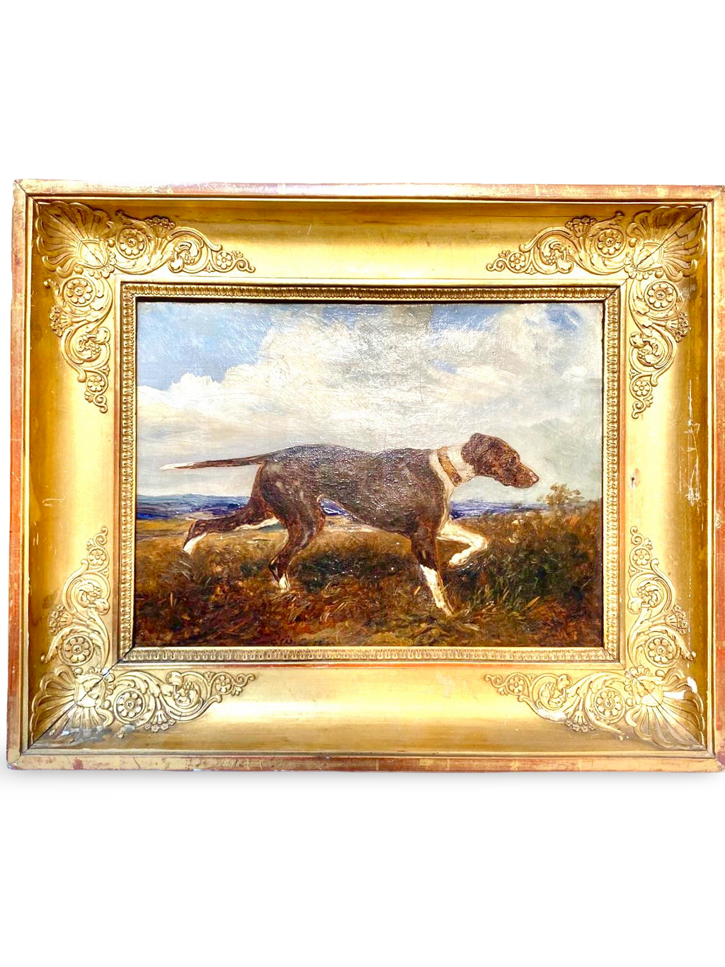 French Sporting Dog in Landscape – Oil on Canvas, Paris, c. 1870–1890