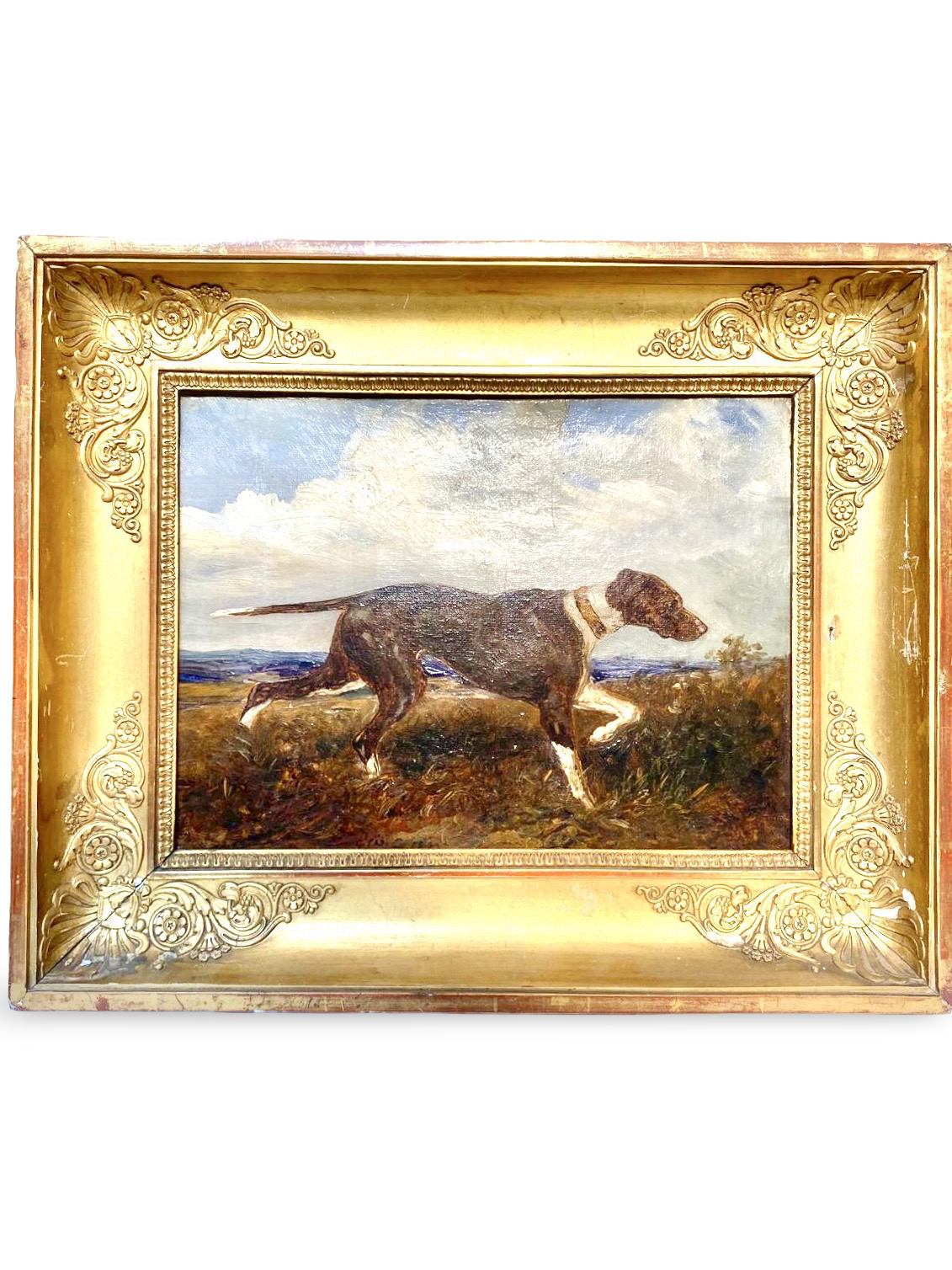 French Sporting Dog in Landscape – Oil on Canvas, Paris, c. 1870–1890