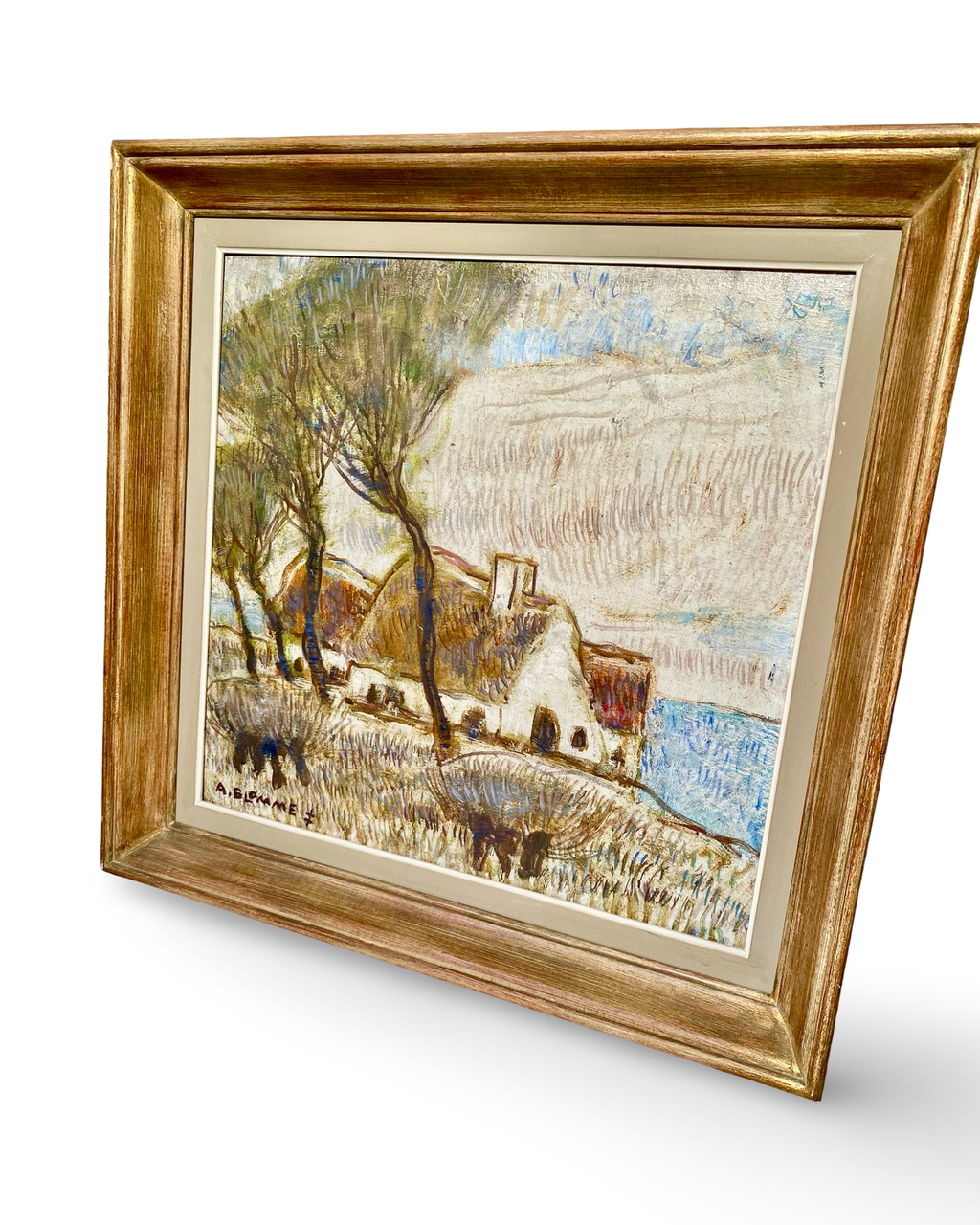 Alfons Blomme – Farm by the Water, Flemish Landscape (c. 1940–1965)