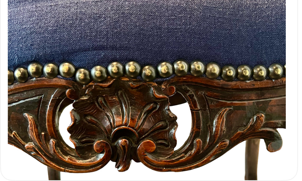 Louis XV-stijl fauteuil met blauwe linnen bekleding – ca. 1900