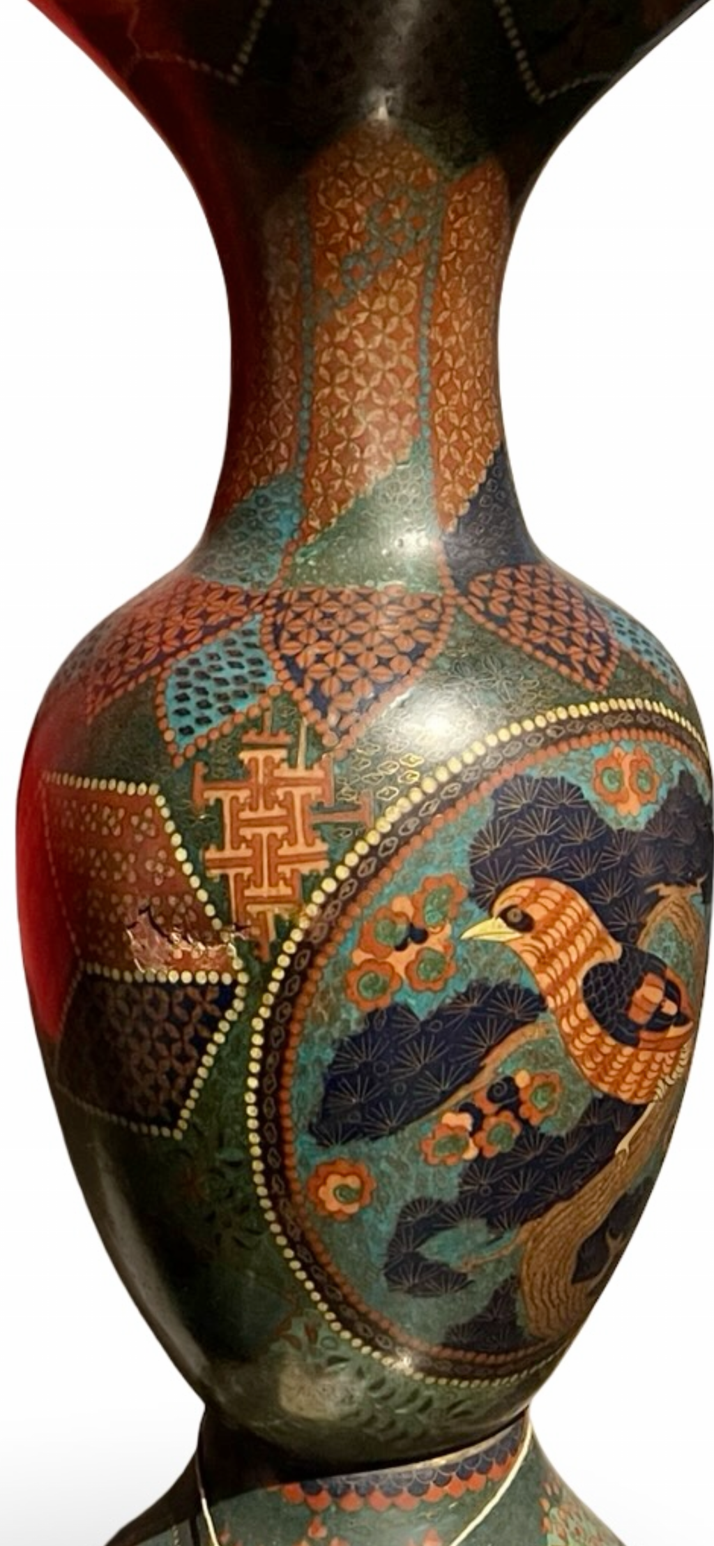 Japanese Cloisonné Vase with Bird Motif — Meiji–Taishō Period