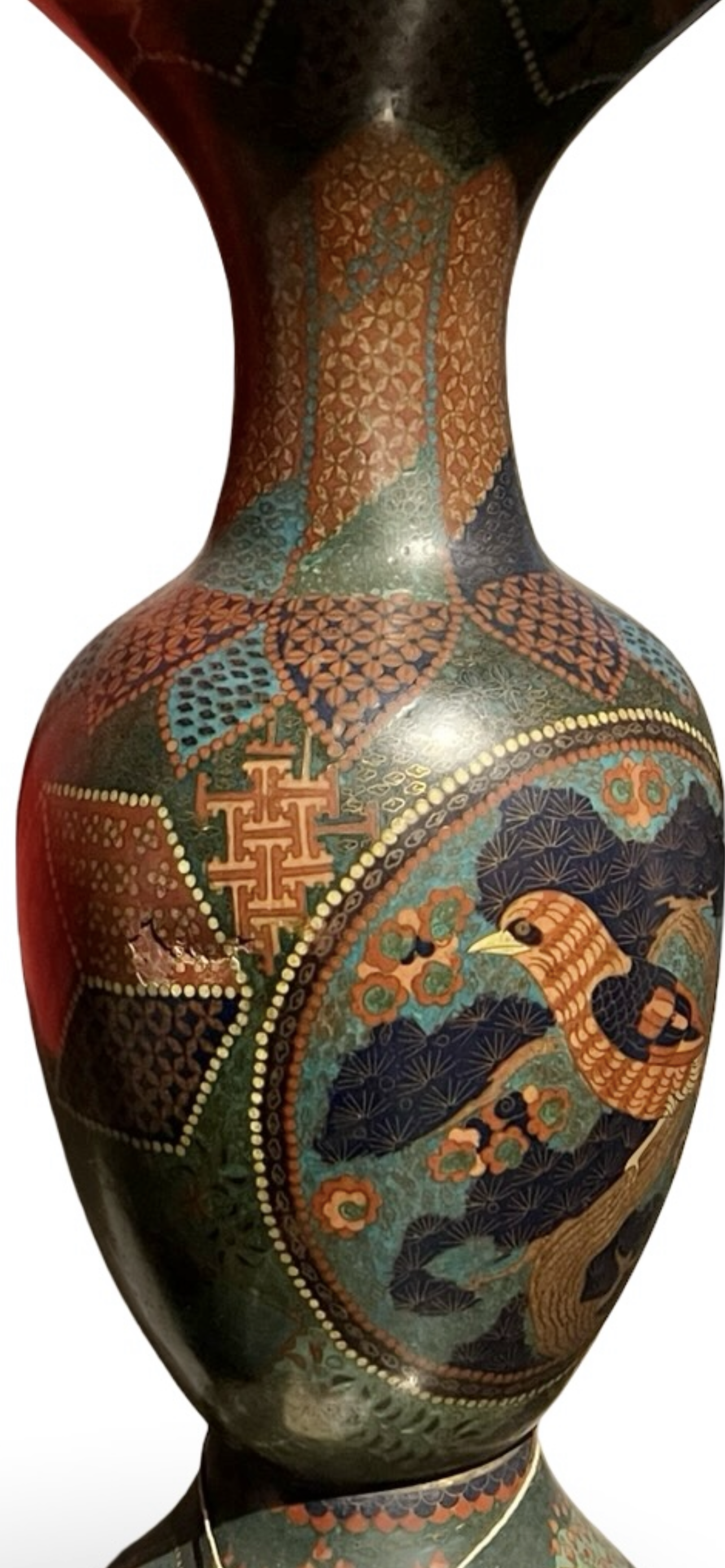 Japanese Cloisonné Vase with Bird Motif — Meiji–Taishō Period