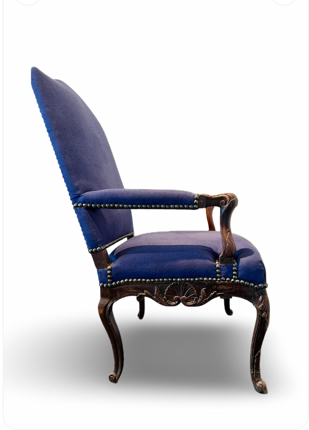 Louis XV-stijl fauteuil met blauwe linnen bekleding – ca. 1900