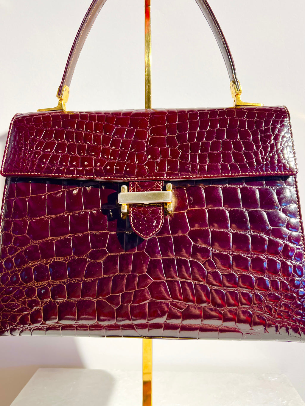 Vintage Bordeaux Crocodile Handtas