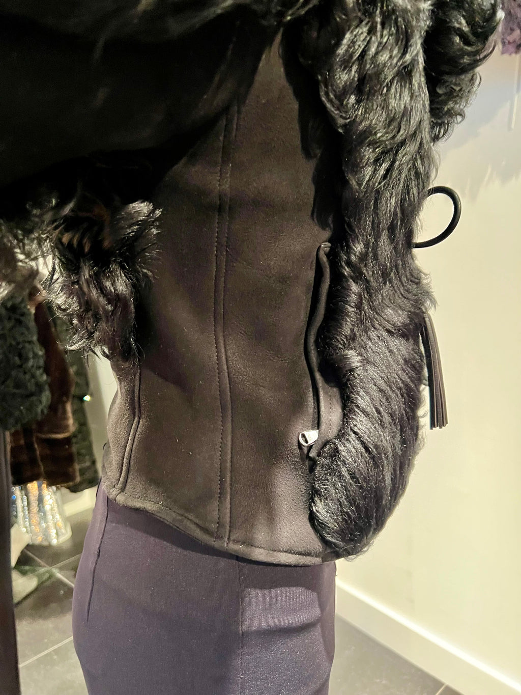 Yves Saint Laurent Rive Gauche – Zwart lammyjack met ceintuur