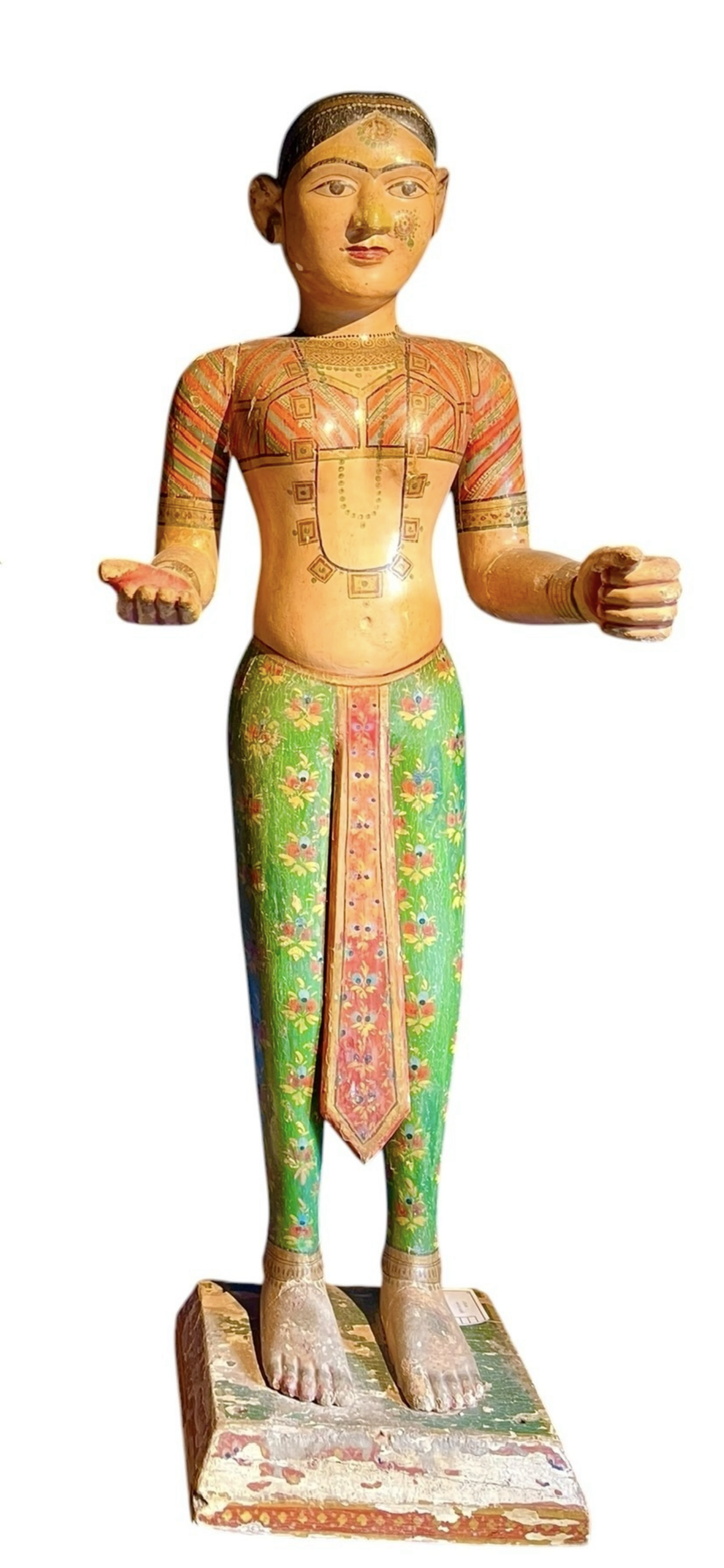 Pair of Large Rajasthani Polychrome Wooden Figures — India, Late 20th Century (H120 cm)