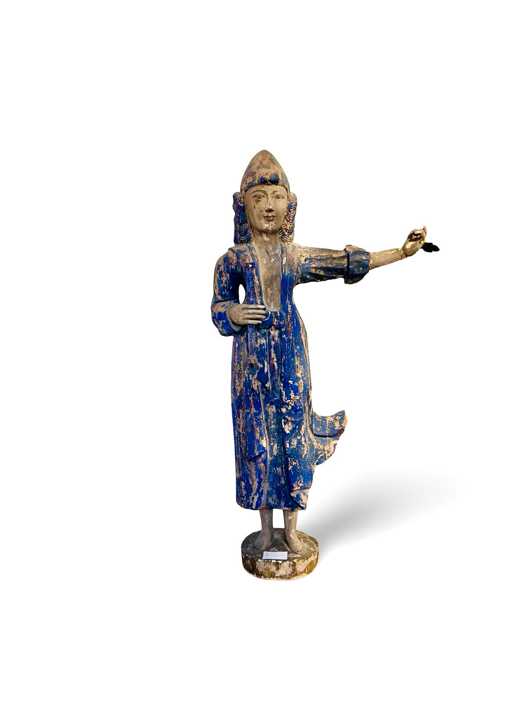 A tall and beautifully weathered Asian folk carving, late 19th–early 20th century.