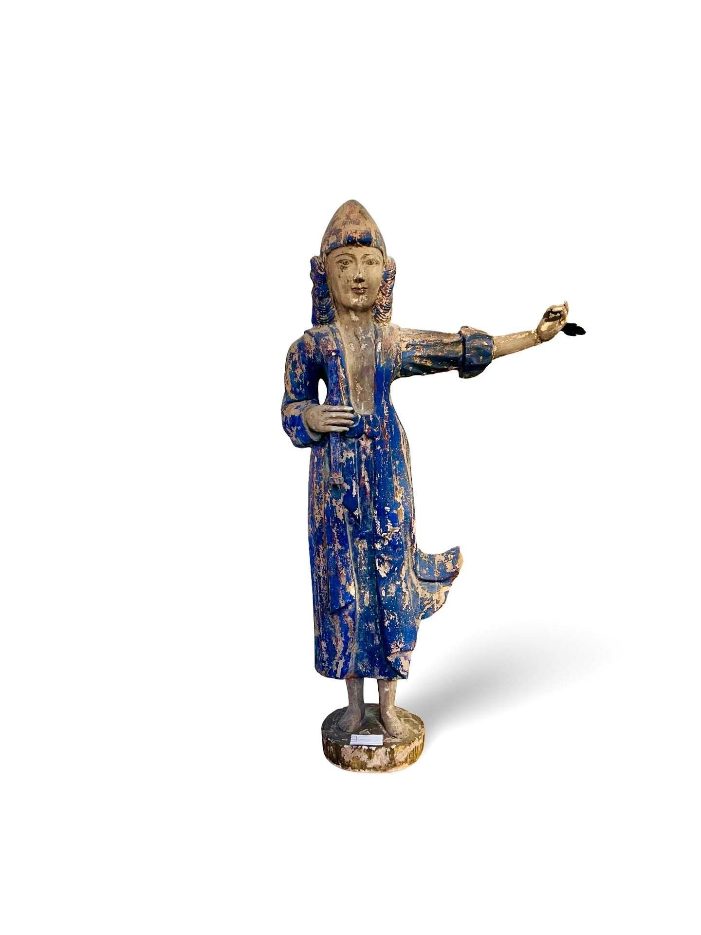A tall and beautifully weathered Asian folk carving, late 19th–early 20th century.