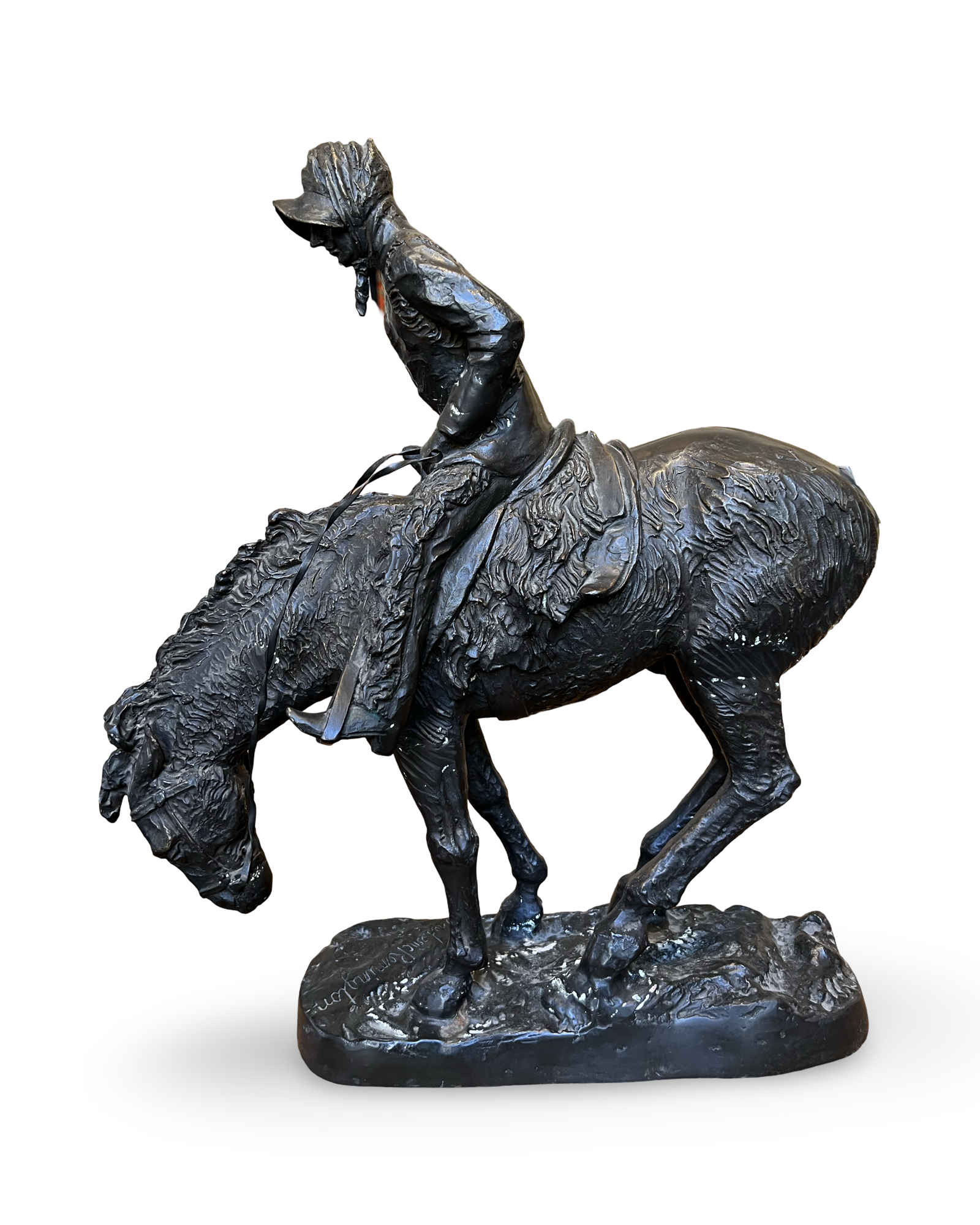 Bronzen ruitersculptuur in westerse sfeer