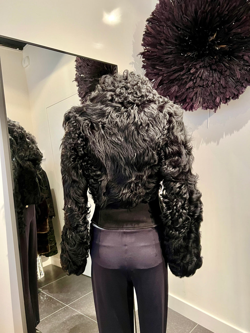 Yves Saint Laurent Rive Gauche – Zwart lammyjack met ceintuur