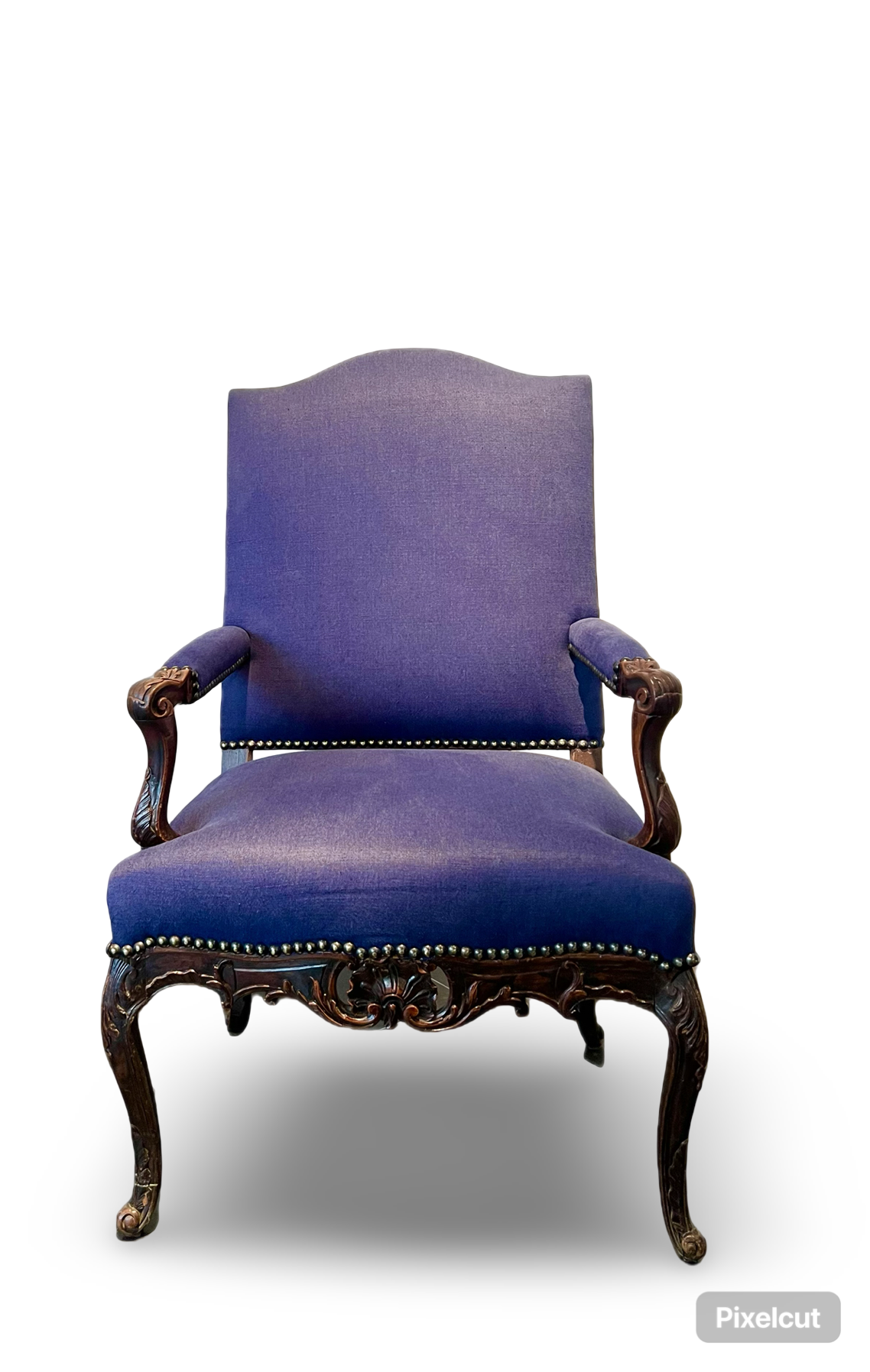 Louis XV-stijl fauteuil met blauwe linnen bekleding – ca. 1900