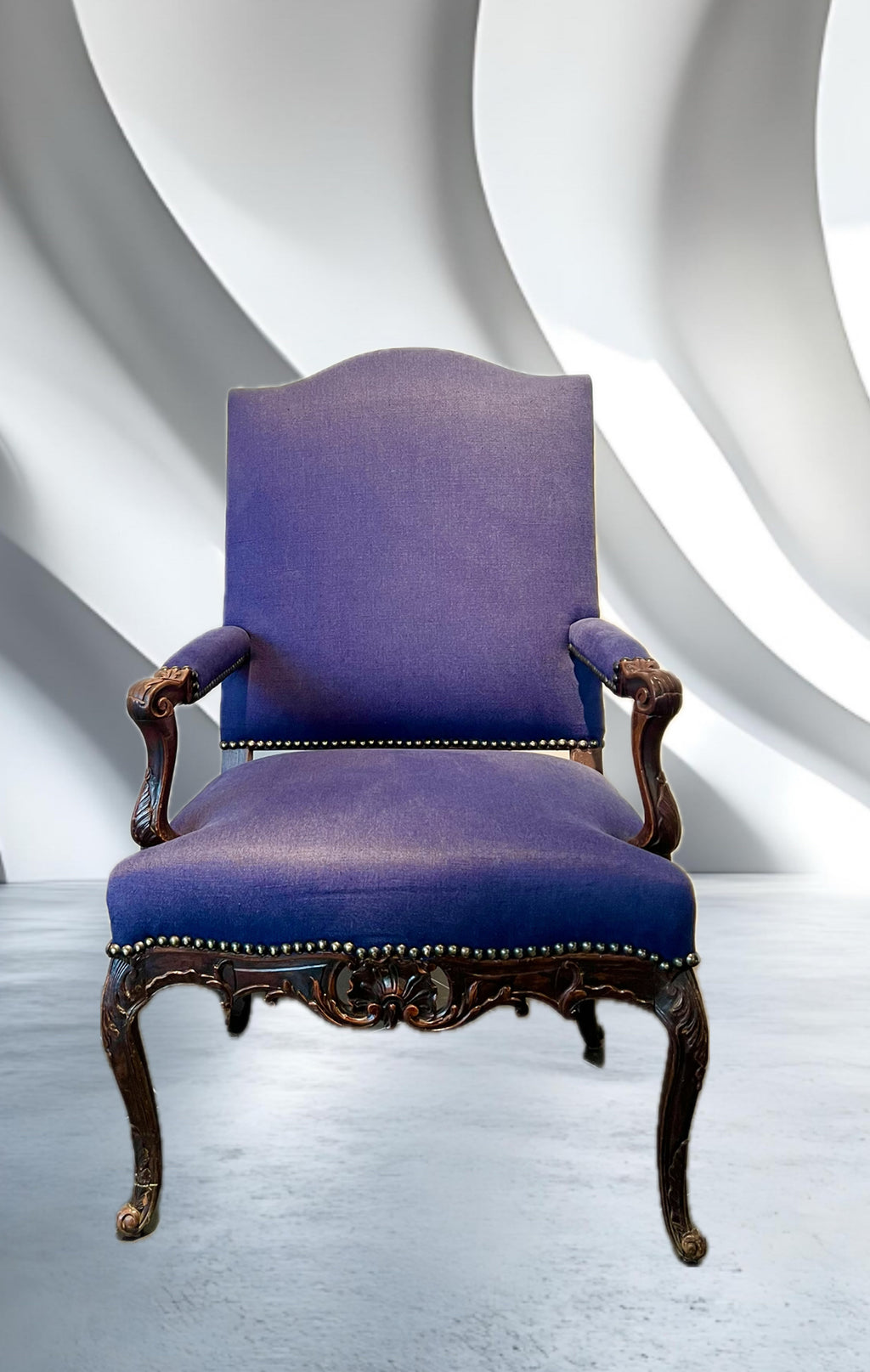 Louis XV-stijl fauteuil met blauwe linnen bekleding – ca. 1900