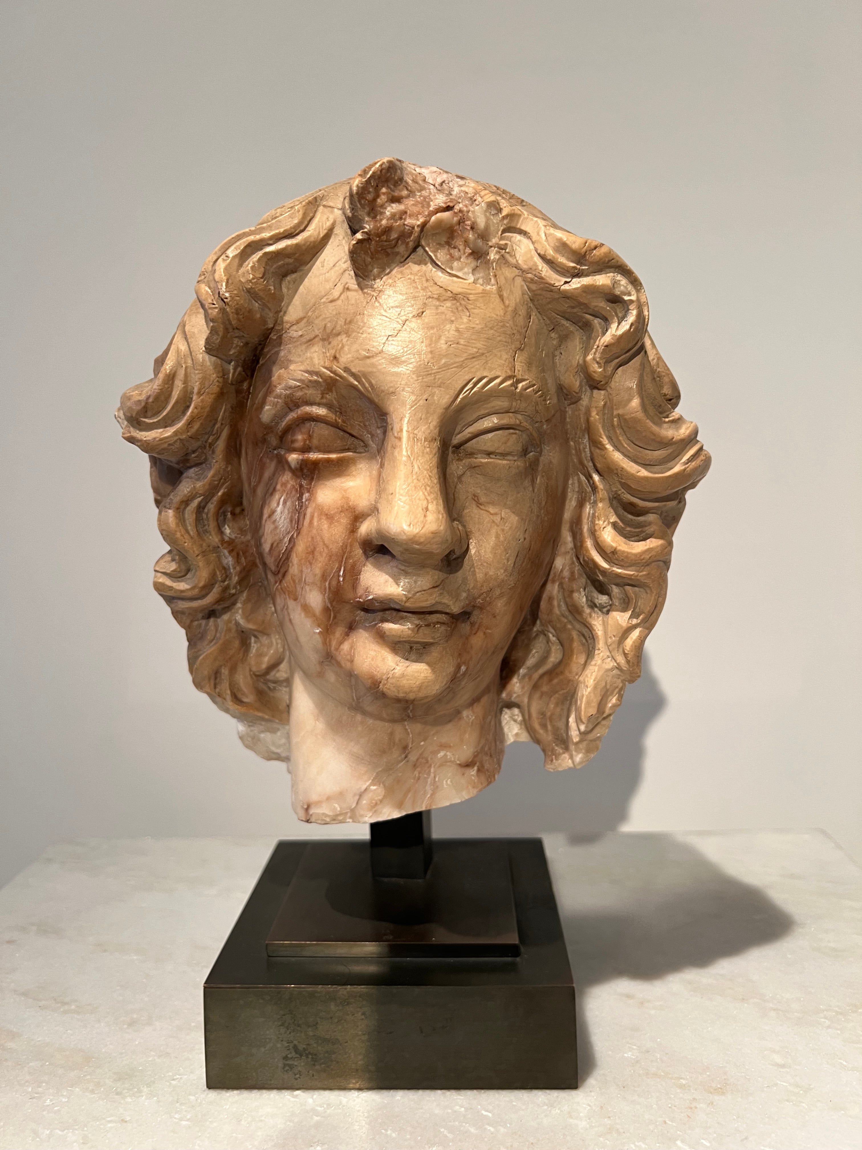 Antiek marmeren hoofd van een jongeling – Neoklassiek / Renaissance Revival – 19e eeuw