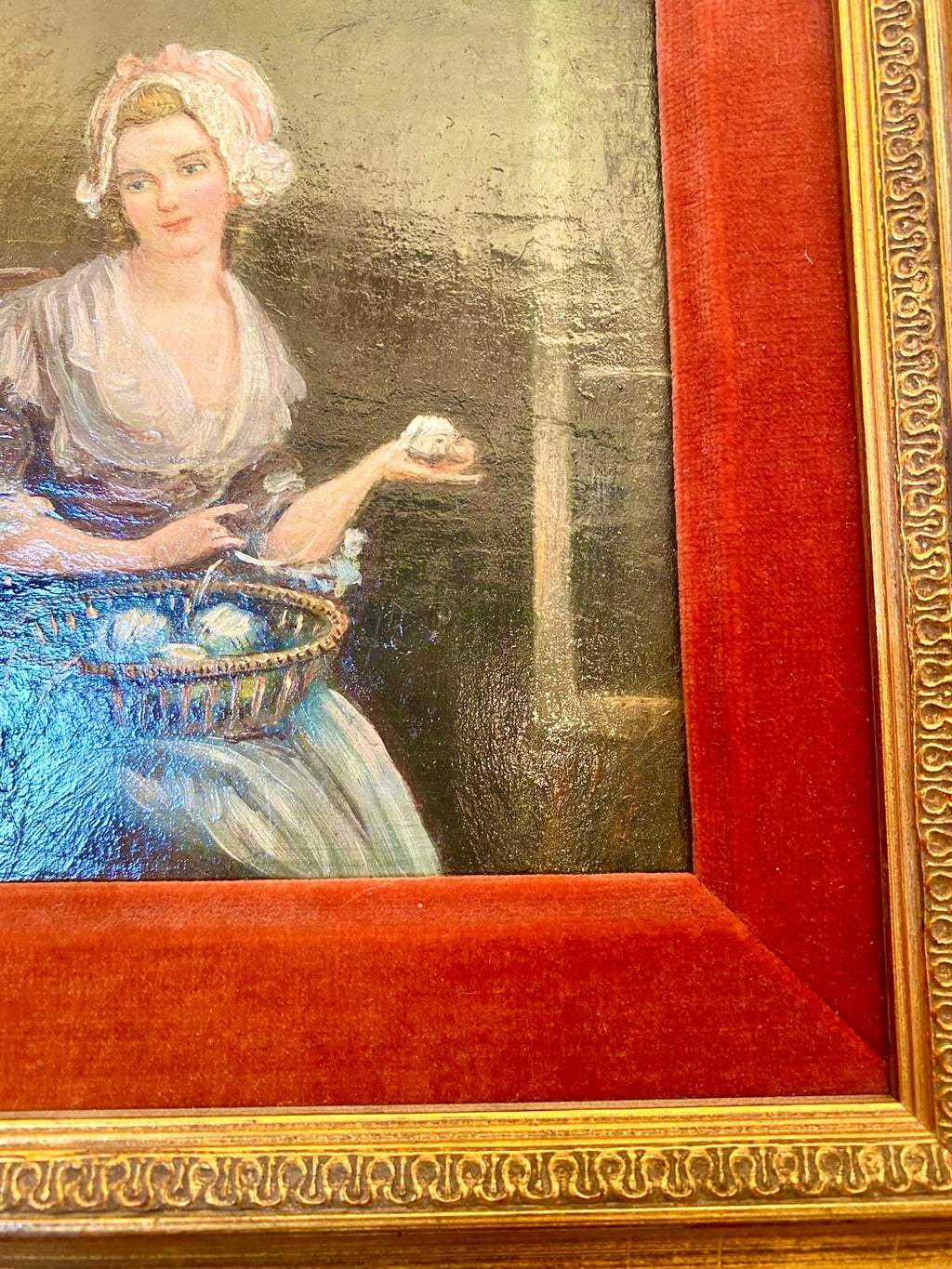 French School “La Jeune Fille aux Œufs” — Oil on Panel, 19th c., after Greuze