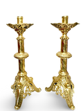Pair of Gothic-Revival Brass Candlesticks — Northern France, ca. 1890–1910