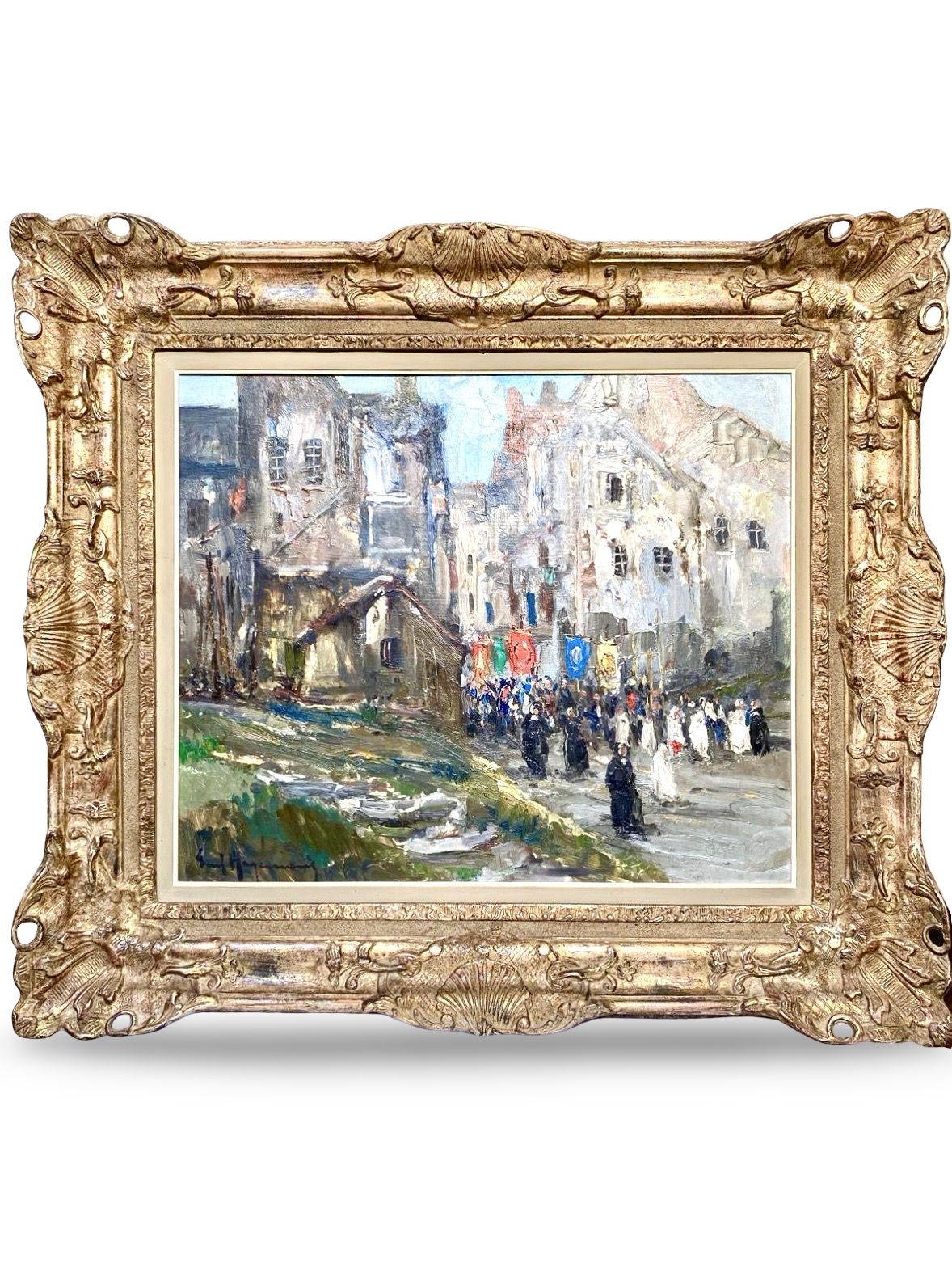 Paul Hagemans (1884–1959) — Mediterranean Procession in the Old Town, Oil on Canvas/Board