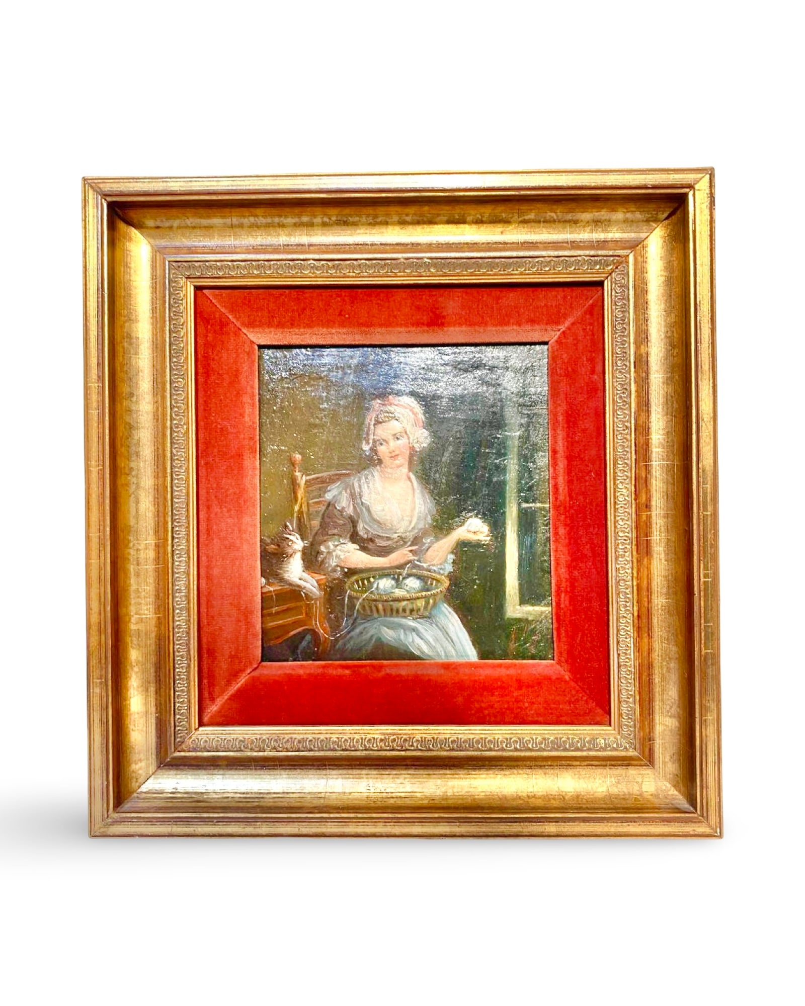 French School “La Jeune Fille aux Œufs” — Oil on Panel, 19th c., after Greuze