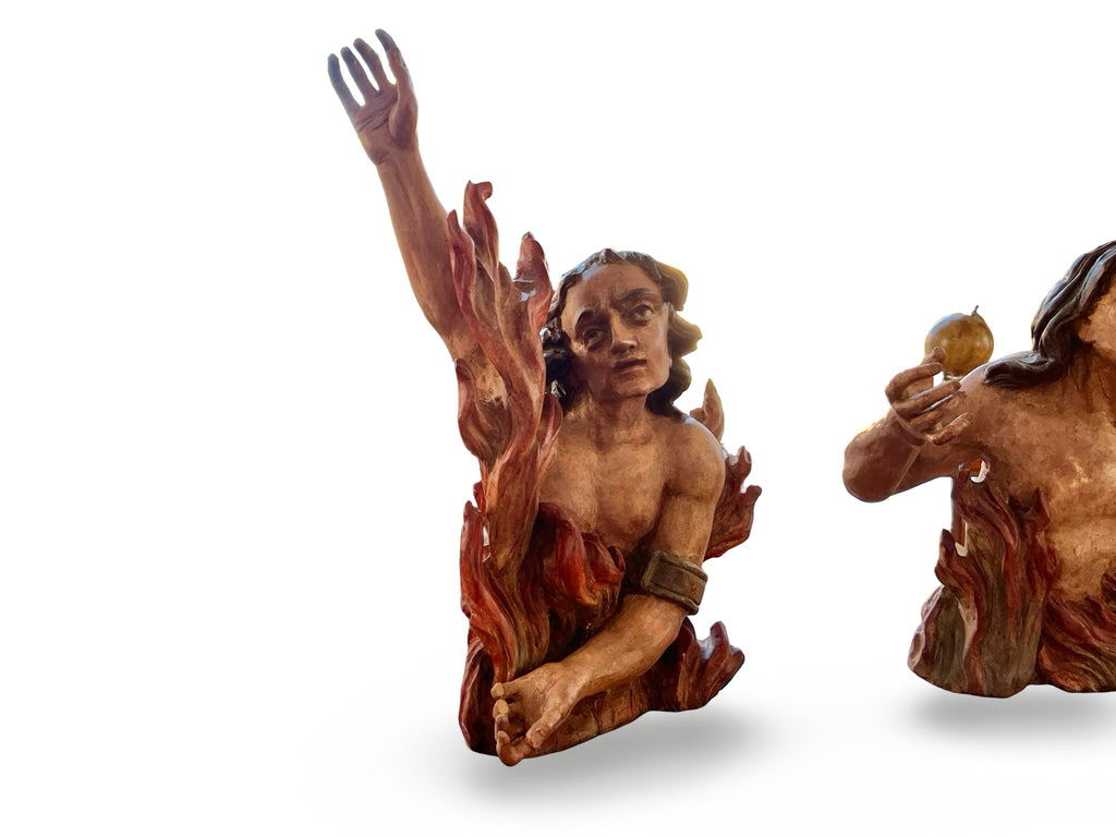 Allegorical “Souls in Purgatory” — Set of Polychrome Carved Wood Relief Figures, Val Gardena (South Tyrol), c. 1880–1930