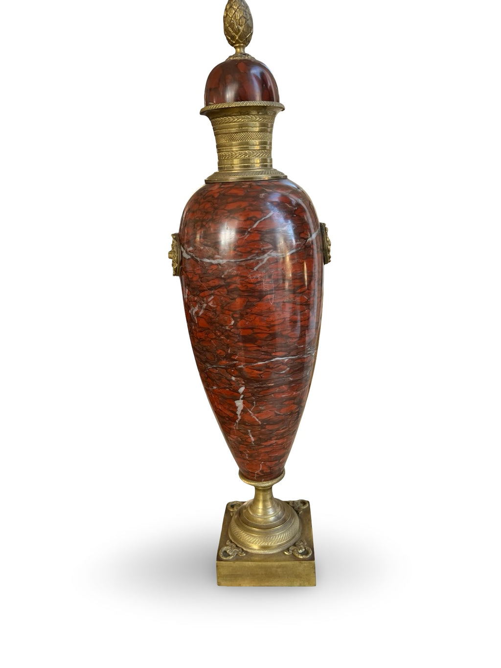 Pair of French Red Marble & Gilt Bronze Urns Louis XVI Revival, c. 1870–1890