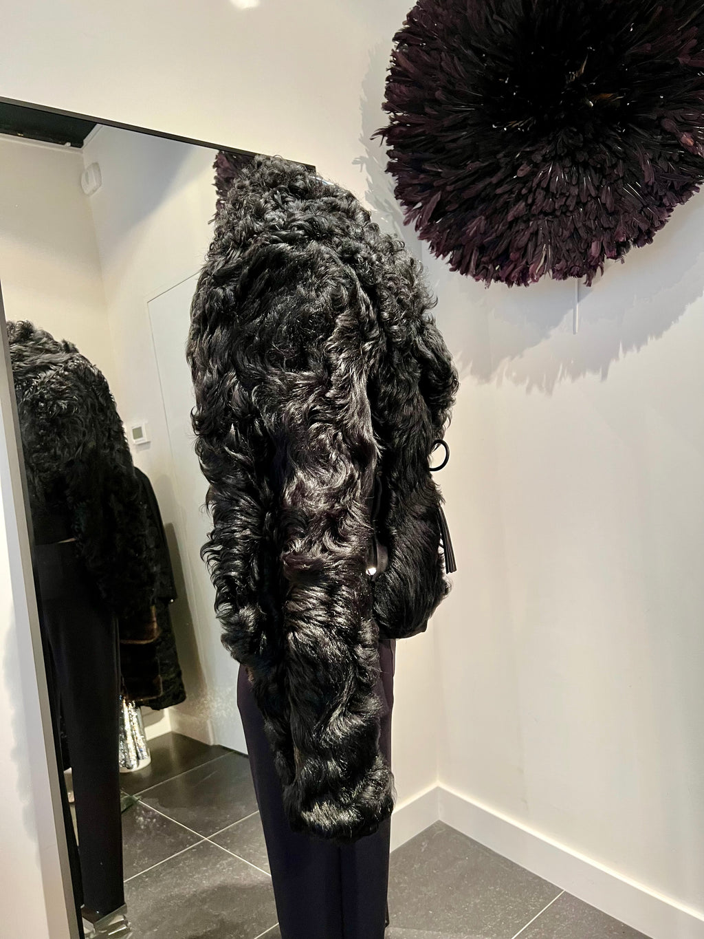 Yves Saint Laurent Rive Gauche – Zwart lammyjack met ceintuur