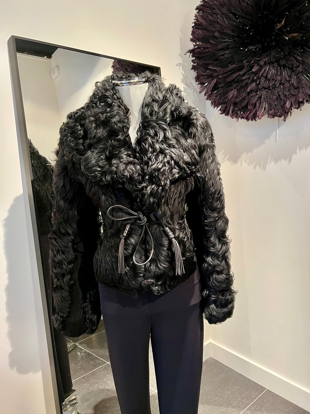 Yves Saint Laurent Rive Gauche – Zwart lammyjack met ceintuur